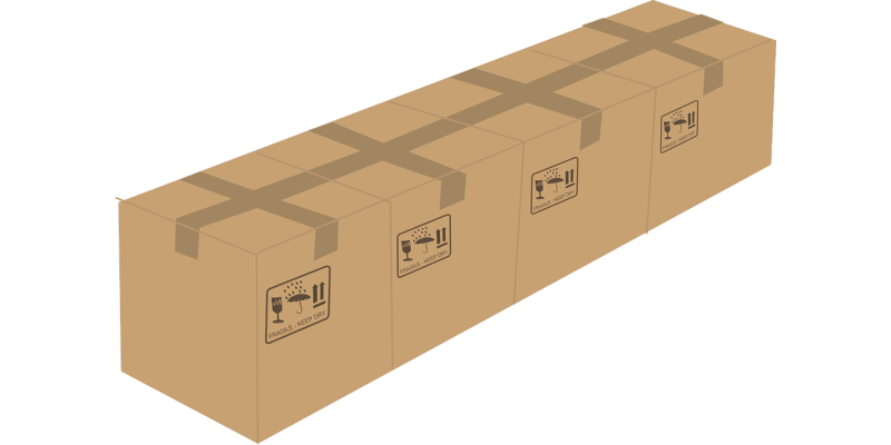 cardboard boxes sealed with tape